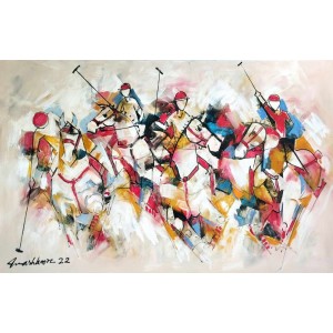 Mashkoor Raza, 30 x 48 Inch, Oil on Canvas, Polo Painting, AC-MR-566